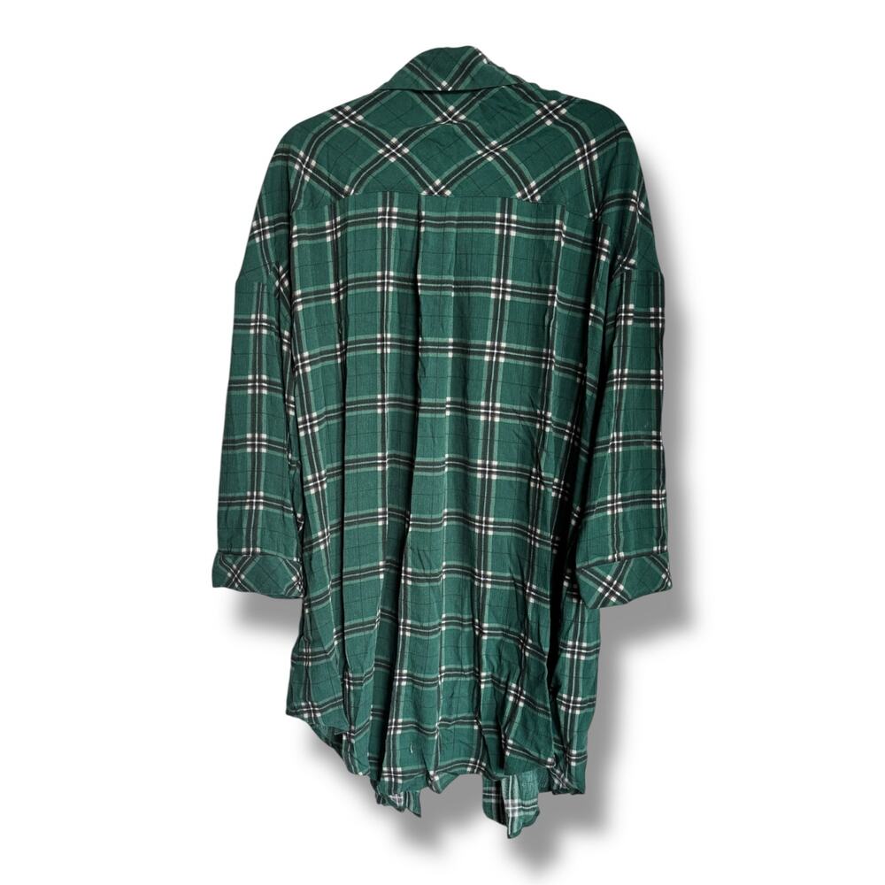 Torrid Oversized Kimono Shirt Asher Stripe Impatiens Green Pink Plaid 1 1X Gauze - Picture 5 of 8